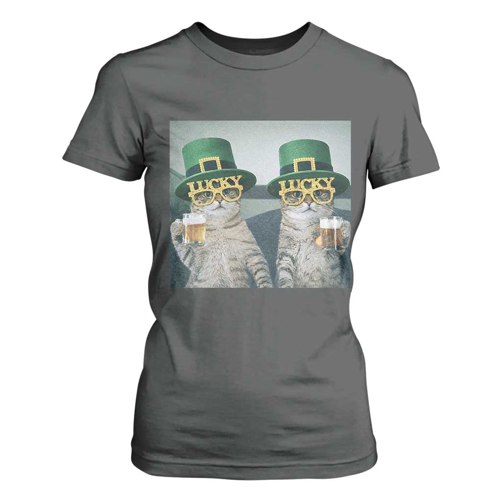 Funny St Patricks Day Cats Drinking Beer Meme T Shirt For Women TS14 Dark Heather Print Your Wear
