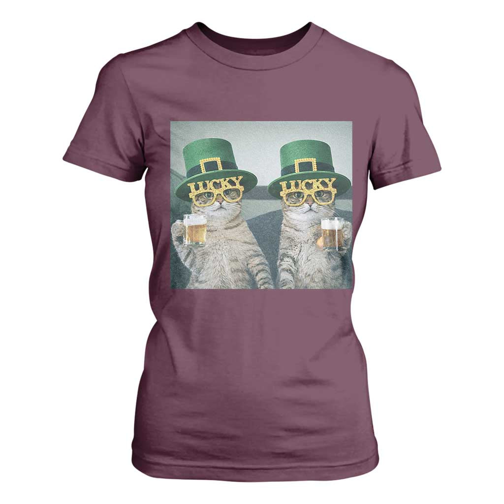 Funny St Patricks Day Cats Drinking Beer Meme T Shirt For Women TS14 Maroon Print Your Wear