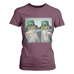 Funny St Patricks Day Cats Drinking Beer Meme T Shirt For Women TS14 Maroon Print Your Wear
