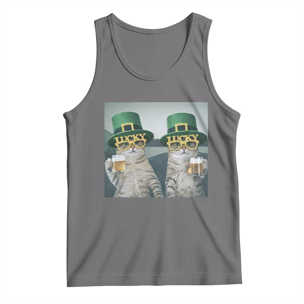 Funny St Patricks Day Cats Drinking Beer Meme Tank Top TS14 Black Heather Print Your Wear
