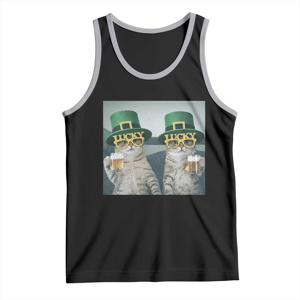 Funny St Patricks Day Cats Drinking Beer Meme Tank Top TS14 Black Athletic Heather Print Your Wear