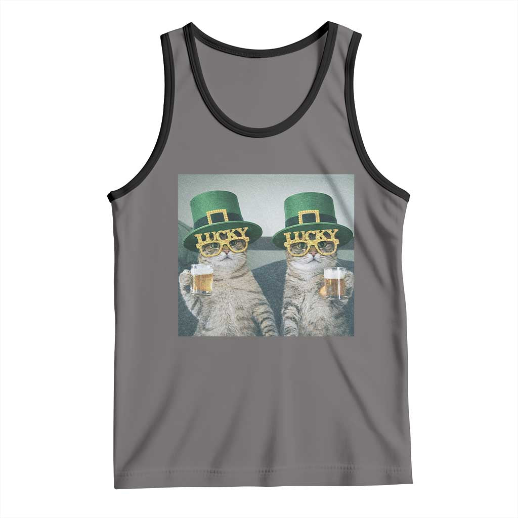 Funny St Patricks Day Cats Drinking Beer Meme Tank Top TS14 Deep Heather Black Print Your Wear