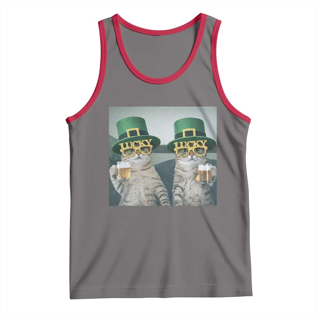 Funny St Patricks Day Cats Drinking Beer Meme Tank Top TS14 Deep Heather Red Print Your Wear