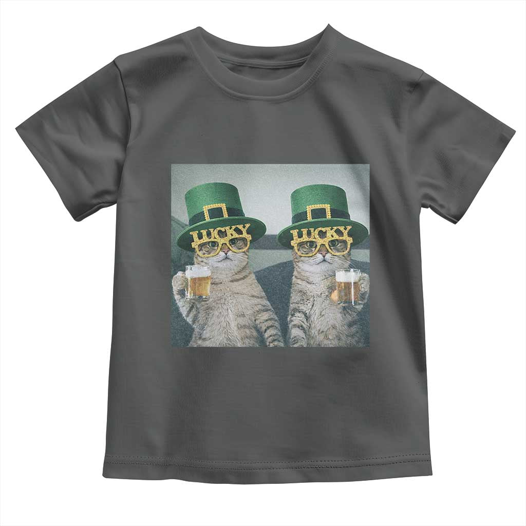 Funny St Patricks Day Cats Drinking Beer Meme Toddler T Shirt TS14 Dark Heather Print Your Wear