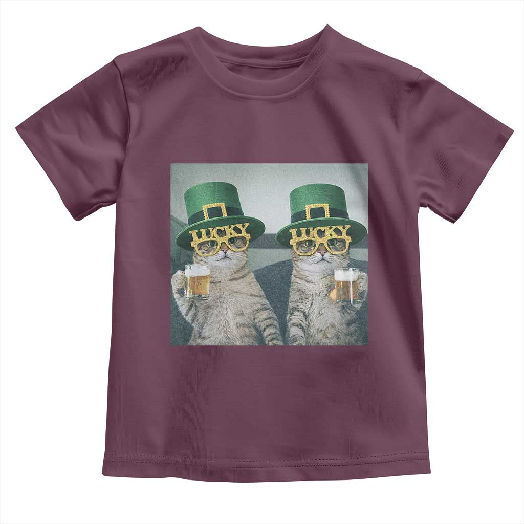 Funny St Patricks Day Cats Drinking Beer Meme Toddler T Shirt TS14 Maroon Print Your Wear