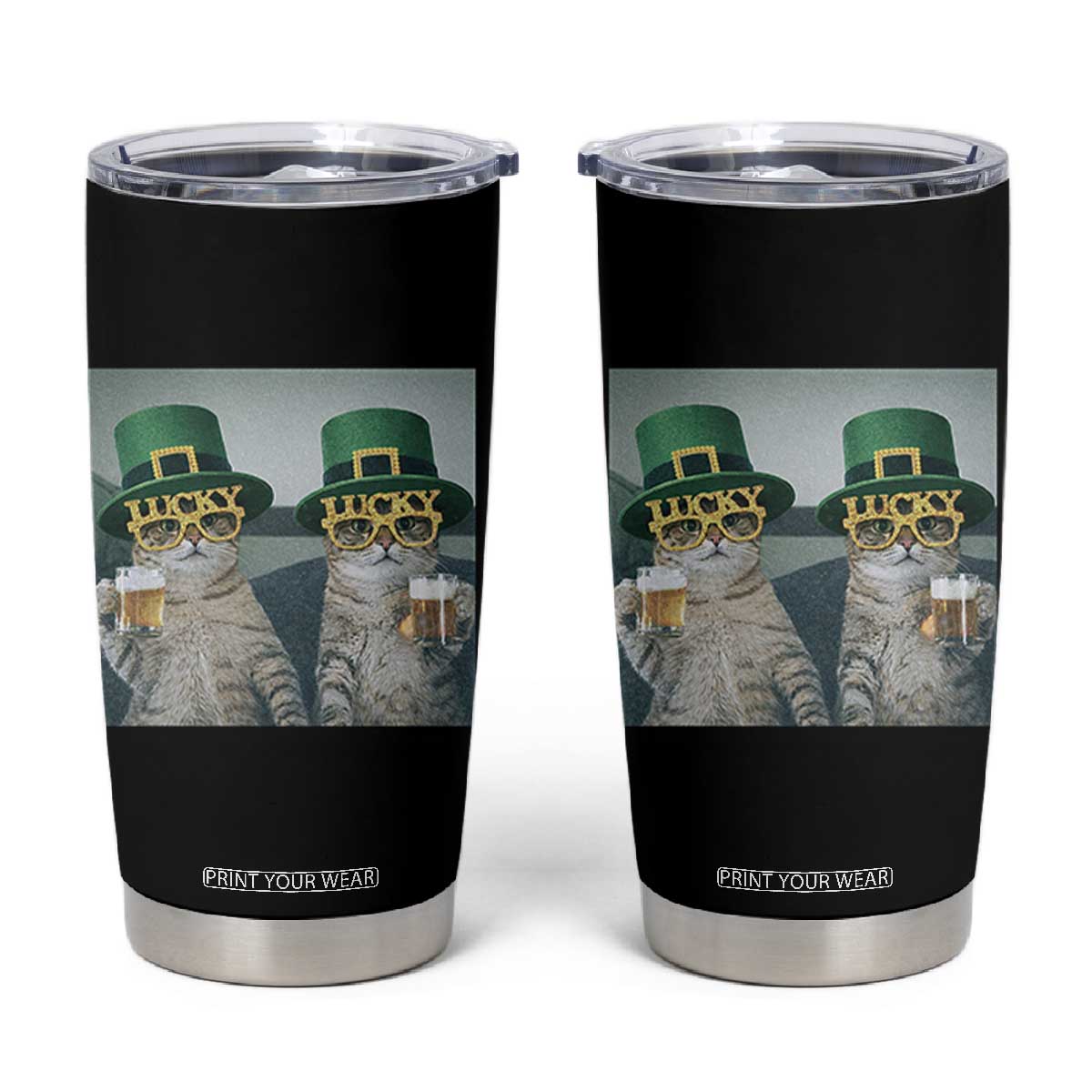 Funny St Patricks Day Cats Drinking Beer Meme Tumbler Cup TS14 Black Print Your Wear