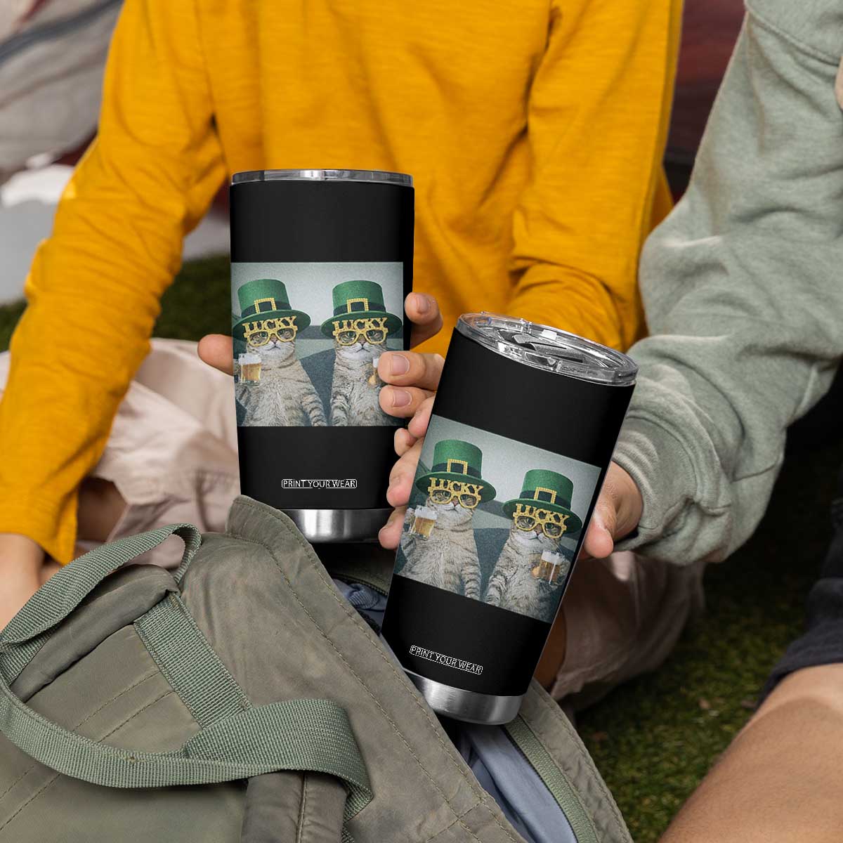 Funny St Patricks Day Cats Drinking Beer Meme Tumbler Cup TS14 Print Your Wear