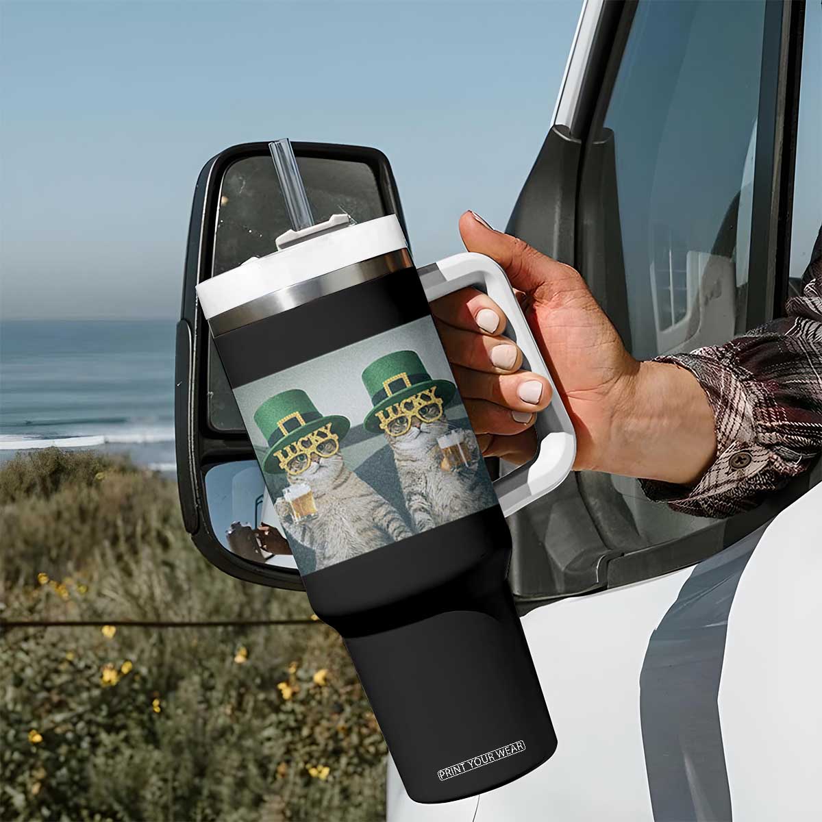 Funny St Patricks Day Cats Drinking Beer Meme Tumbler With Handle TS14 Print Your Wear