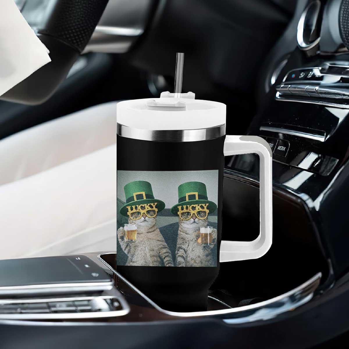 Funny St Patricks Day Cats Drinking Beer Meme Tumbler With Handle TS14 Print Your Wear