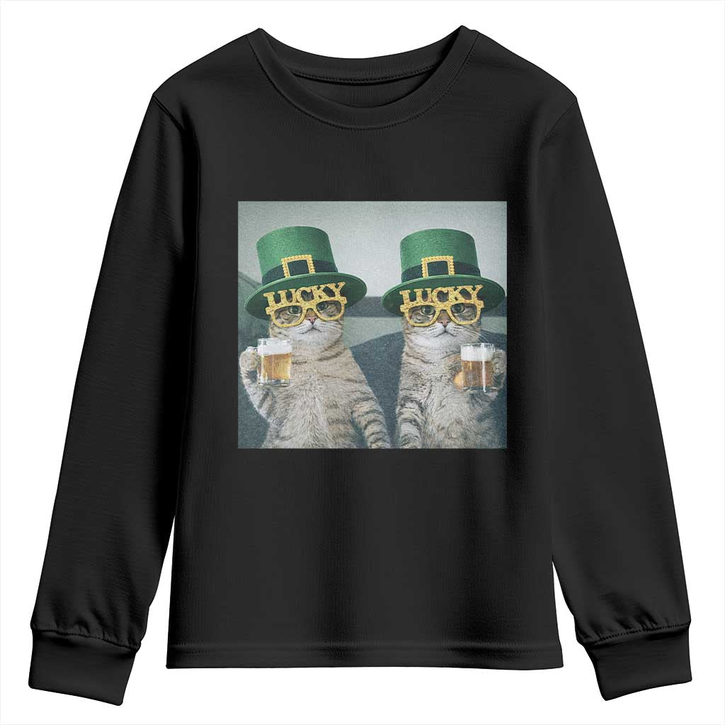 Funny St Patricks Day Cats Drinking Beer Meme Youth Sweatshirt TS14 Black Print Your Wear