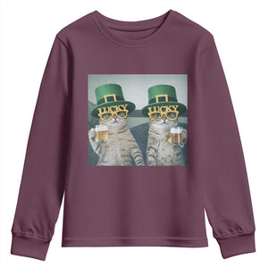 Funny St Patricks Day Cats Drinking Beer Meme Youth Sweatshirt TS14 Maroon Print Your Wear