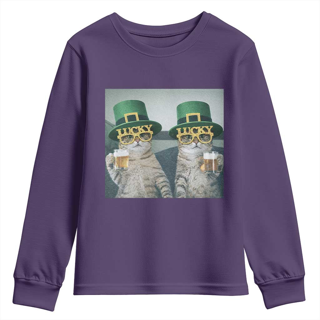 Funny St Patricks Day Cats Drinking Beer Meme Youth Sweatshirt TS14 Purple Print Your Wear