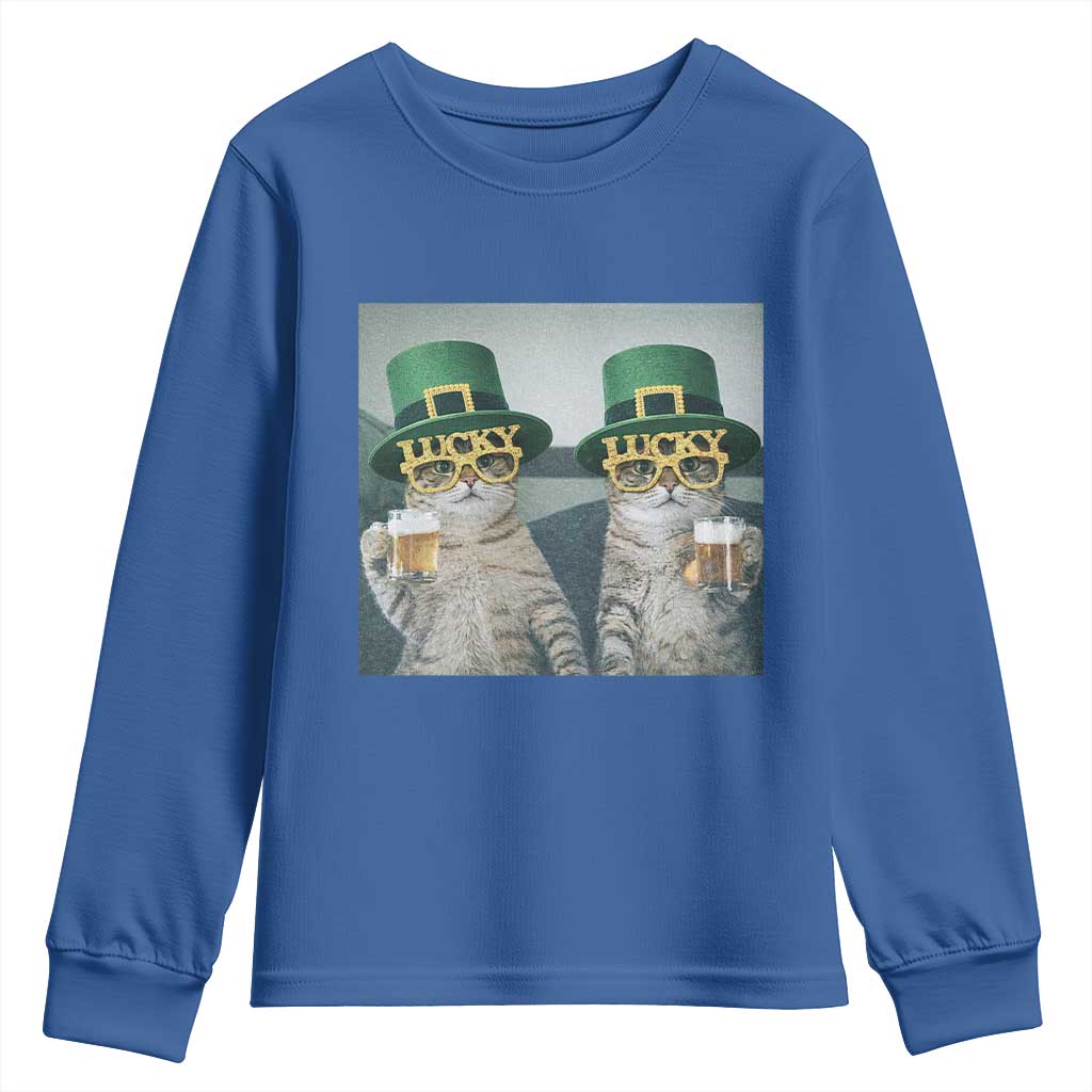 Funny St Patricks Day Cats Drinking Beer Meme Youth Sweatshirt TS14 Royal Blue Print Your Wear