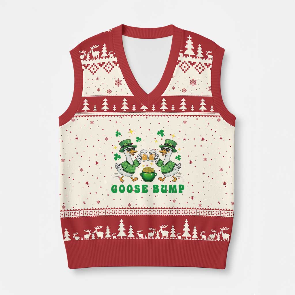 Funny St Patricks Day Goose Drinking Beer V-Neck Knit Sweater Vest Goose Bump TS14 Beige Red Print Your Wear