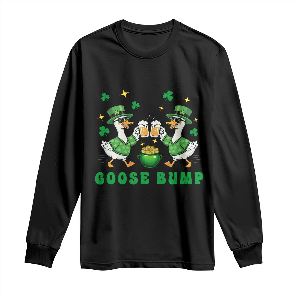 Funny St Patricks Day Goose Drinking Beer Long Sleeve Shirt Goose Bump TS14 Black Print Your Wear