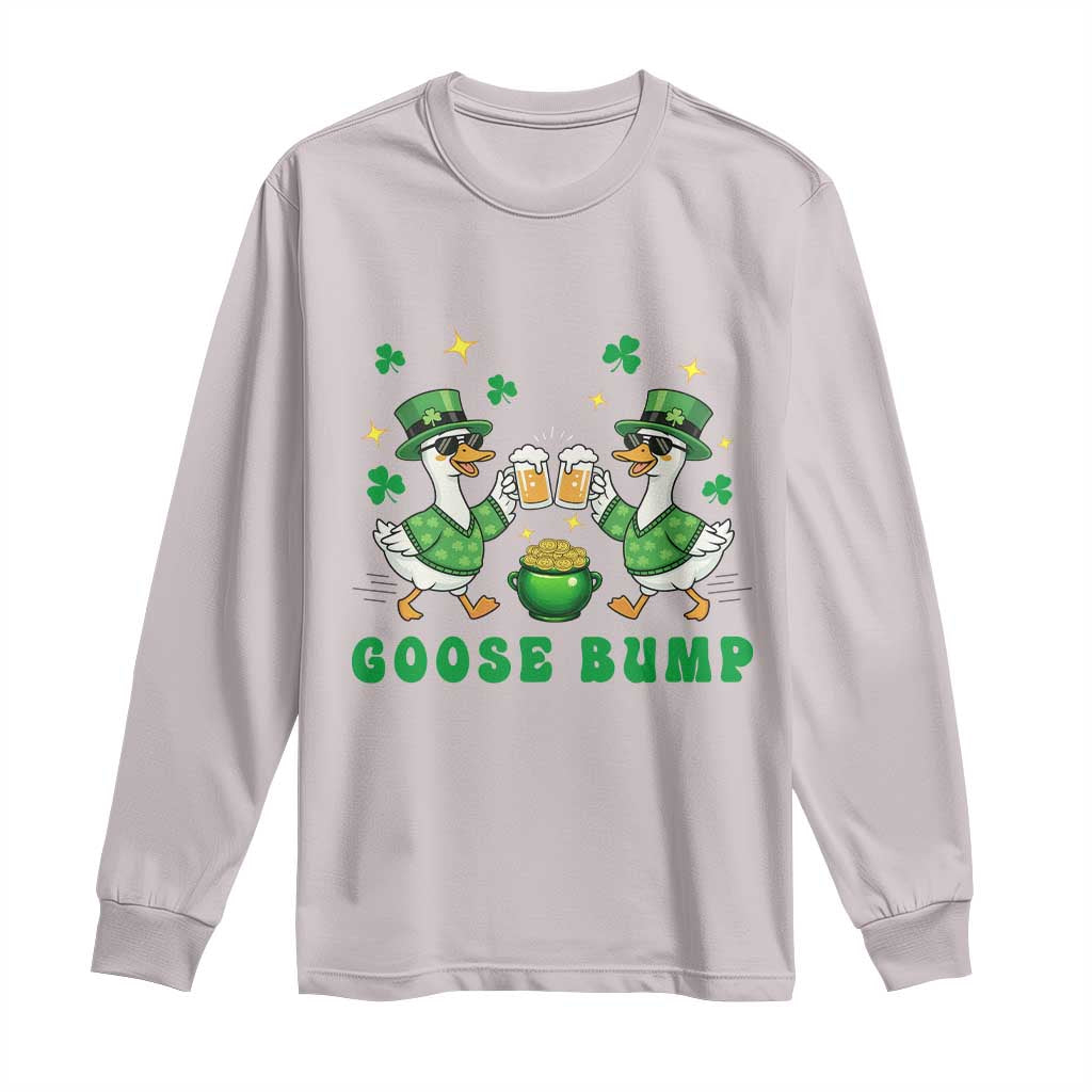 Funny St Patricks Day Goose Drinking Beer Long Sleeve Shirt Goose Bump TS14 Ice Gray Print Your Wear