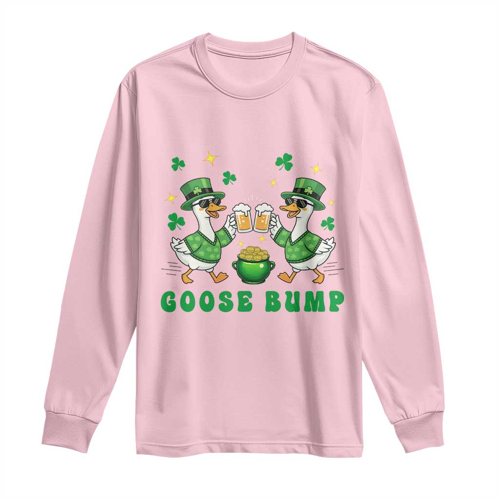 Funny St Patricks Day Goose Drinking Beer Long Sleeve Shirt Goose Bump TS14 Light Pink Print Your Wear