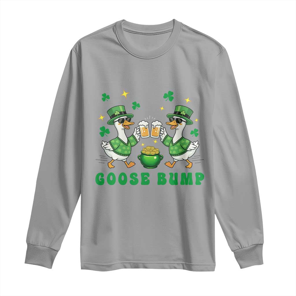 Funny St Patricks Day Goose Drinking Beer Long Sleeve Shirt Goose Bump TS14 Sport Gray Print Your Wear