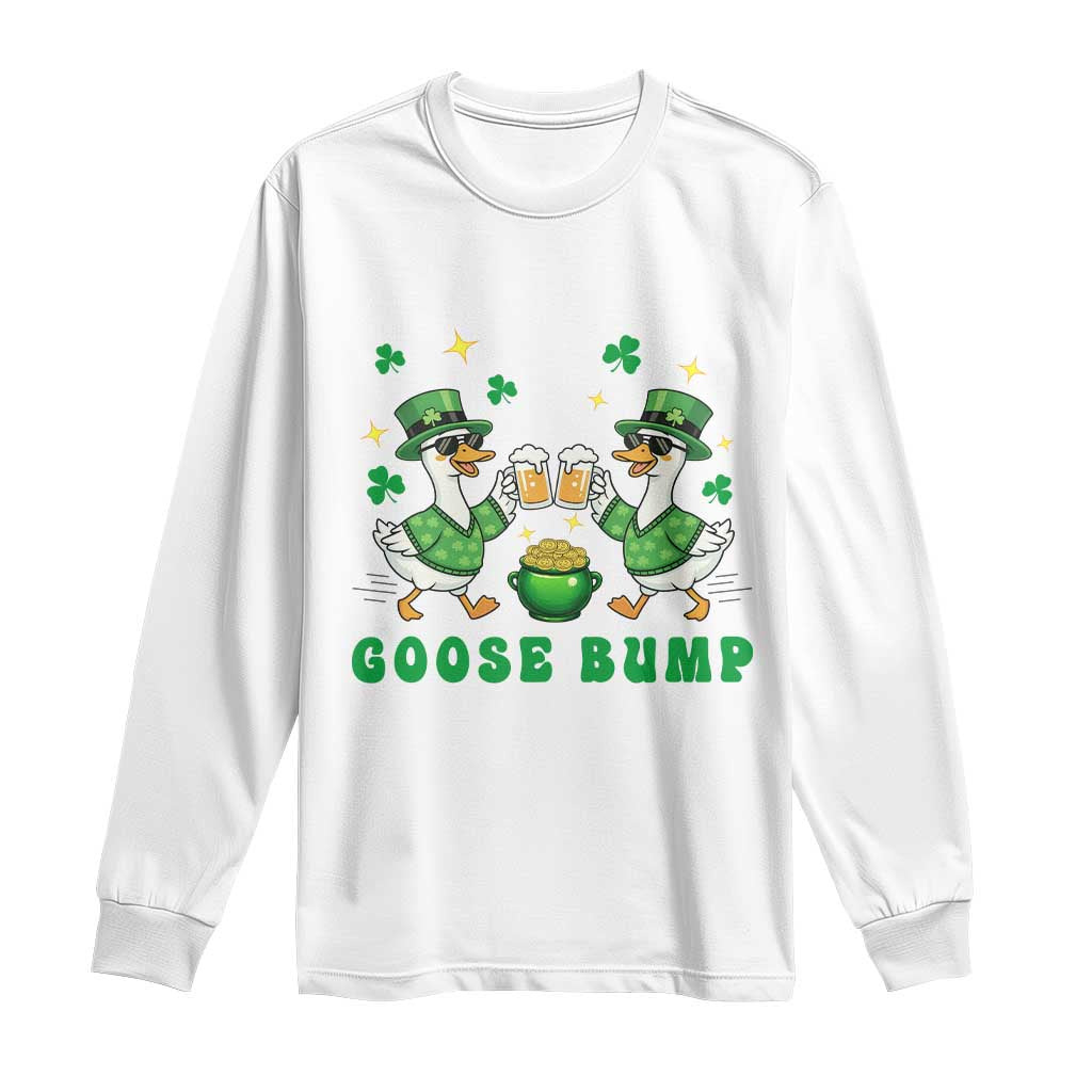 Funny St Patricks Day Goose Drinking Beer Long Sleeve Shirt Goose Bump TS14 White Print Your Wear