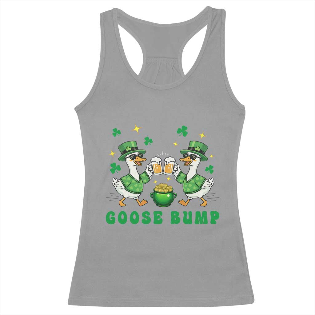 Funny St Patricks Day Goose Drinking Beer Racerback Tank Top Goose Bump TS14 Sport Gray Print Your Wear