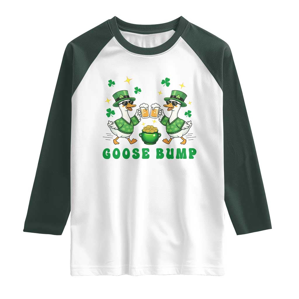 Funny St Patricks Day Goose Drinking Beer Raglan Shirt Goose Bump TS14 White Dark Forest Green Print Your Wear