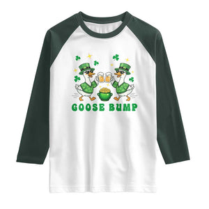 Funny St Patricks Day Goose Drinking Beer Raglan Shirt Goose Bump TS14 White Dark Forest Green Print Your Wear