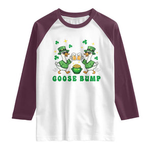 Funny St Patricks Day Goose Drinking Beer Raglan Shirt Goose Bump TS14 White Maroon Print Your Wear