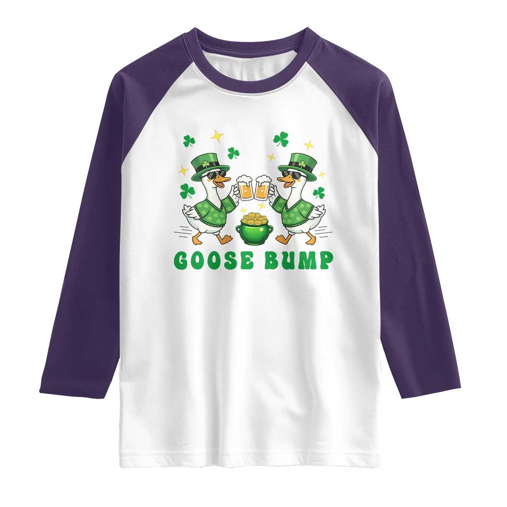 Funny St Patricks Day Goose Drinking Beer Raglan Shirt Goose Bump TS14 White Purple Print Your Wear