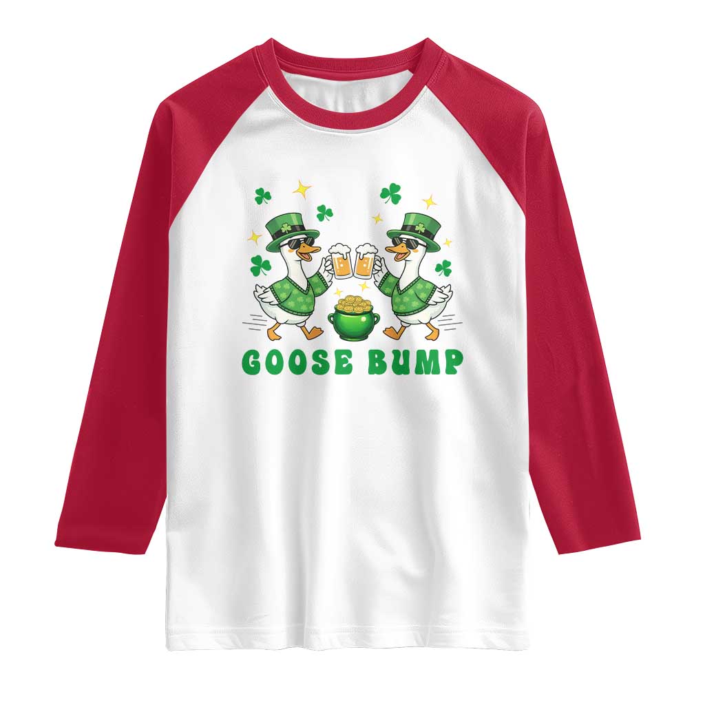 Funny St Patricks Day Goose Drinking Beer Raglan Shirt Goose Bump TS14 White Red Print Your Wear