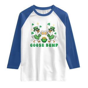 Funny St Patricks Day Goose Drinking Beer Raglan Shirt Goose Bump TS14 White Royal Print Your Wear