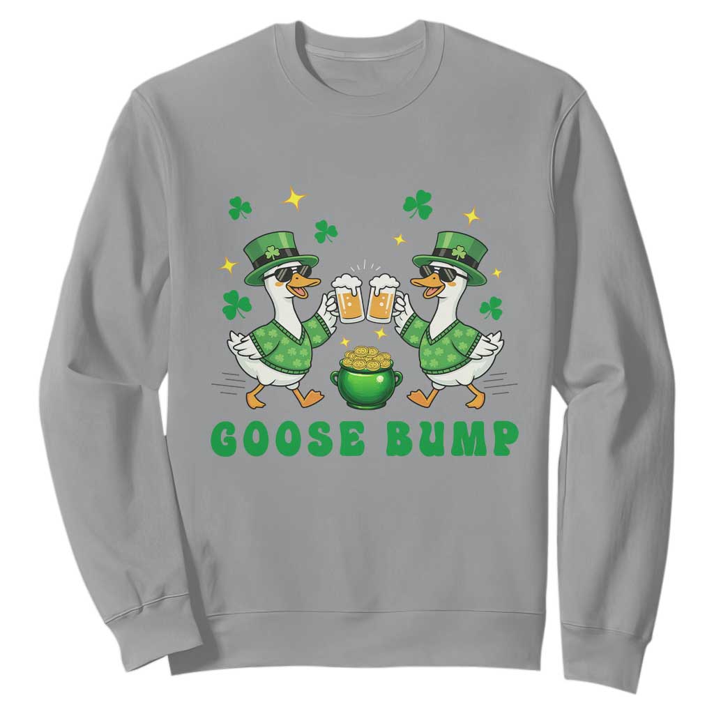 Funny St Patricks Day Goose Drinking Beer Sweatshirt Goose Bump TS14 Sport Gray Print Your Wear
