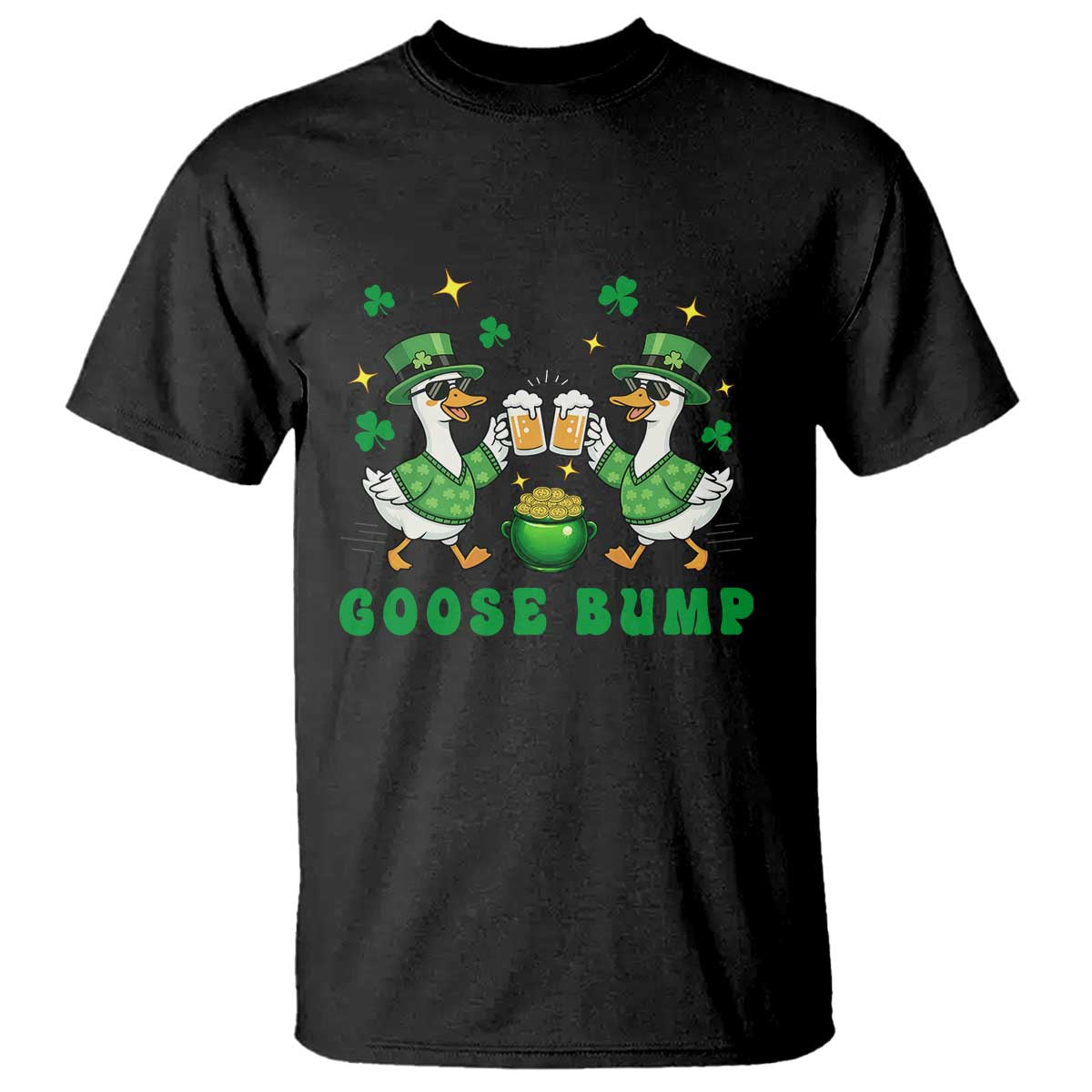 Funny St Patricks Day Goose Drinking Beer T Shirt Goose Bump TS14 Black Print Your Wear
