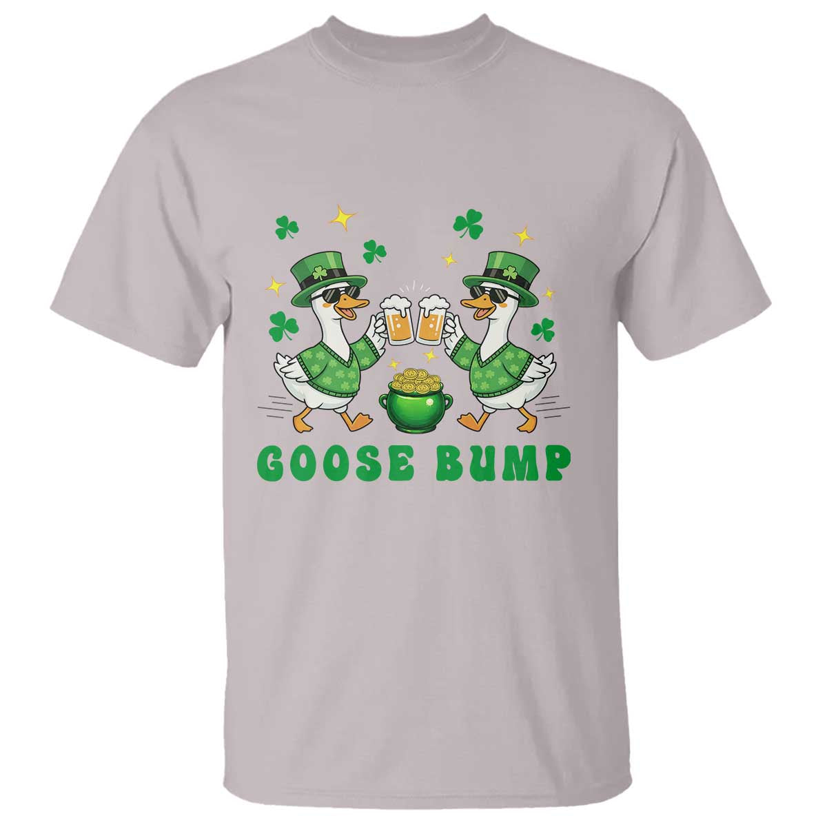 Funny St Patricks Day Goose Drinking Beer T Shirt Goose Bump TS14 Ice Gray Print Your Wear