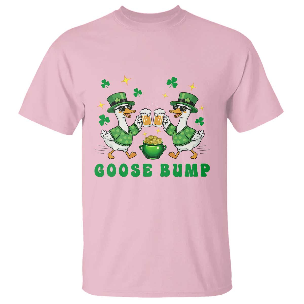 Funny St Patricks Day Goose Drinking Beer T Shirt Goose Bump TS14 Light Pink Print Your Wear