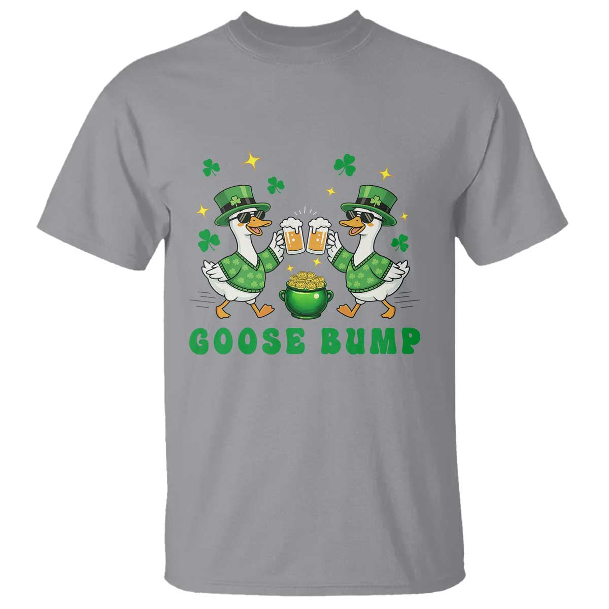 Funny St Patricks Day Goose Drinking Beer T Shirt Goose Bump TS14 Sport Gray Print Your Wear