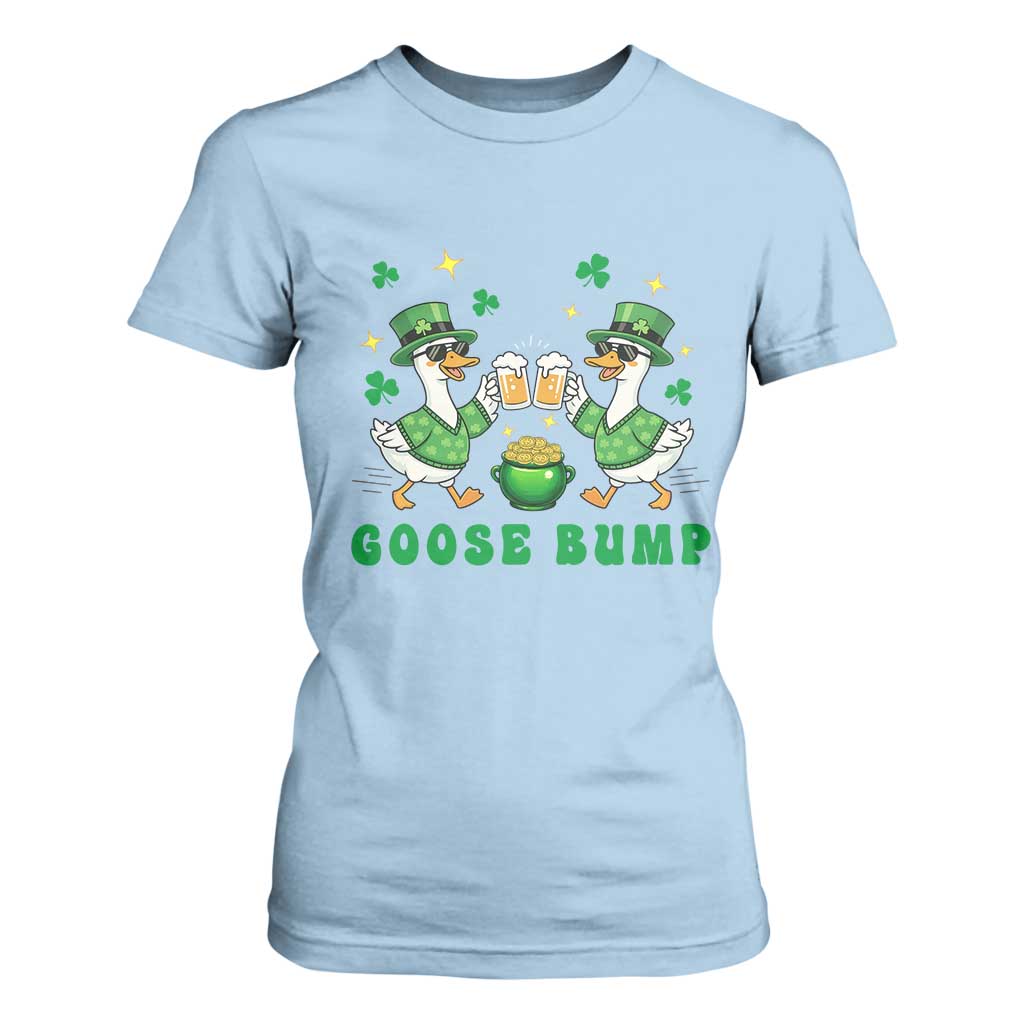Funny St Patricks Day Goose Drinking Beer T Shirt For Women Goose Bump TS14 Light Blue Print Your Wear
