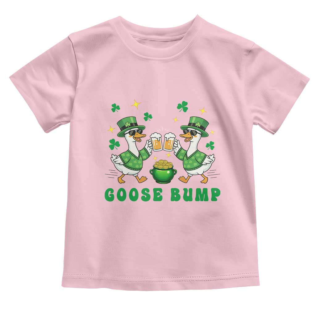 Funny St Patricks Day Goose Drinking Beer Toddler T Shirt Goose Bump TS14 Light Pink Print Your Wear