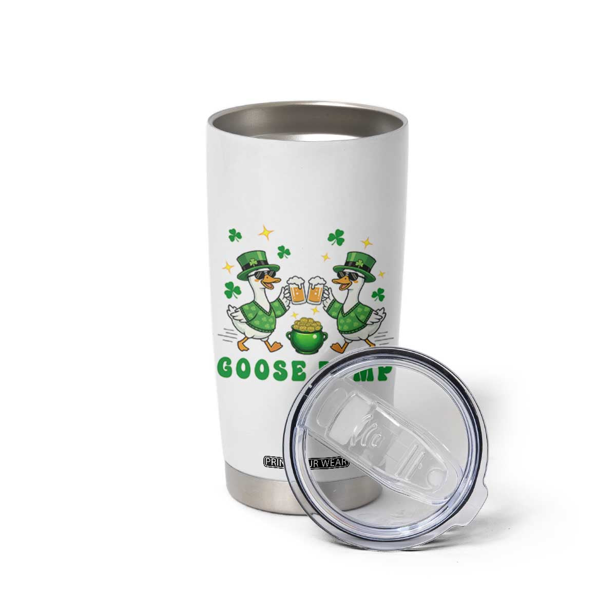 Funny St Patricks Day Goose Drinking Beer Tumbler Cup Goose Bump TS14 Print Your Wear
