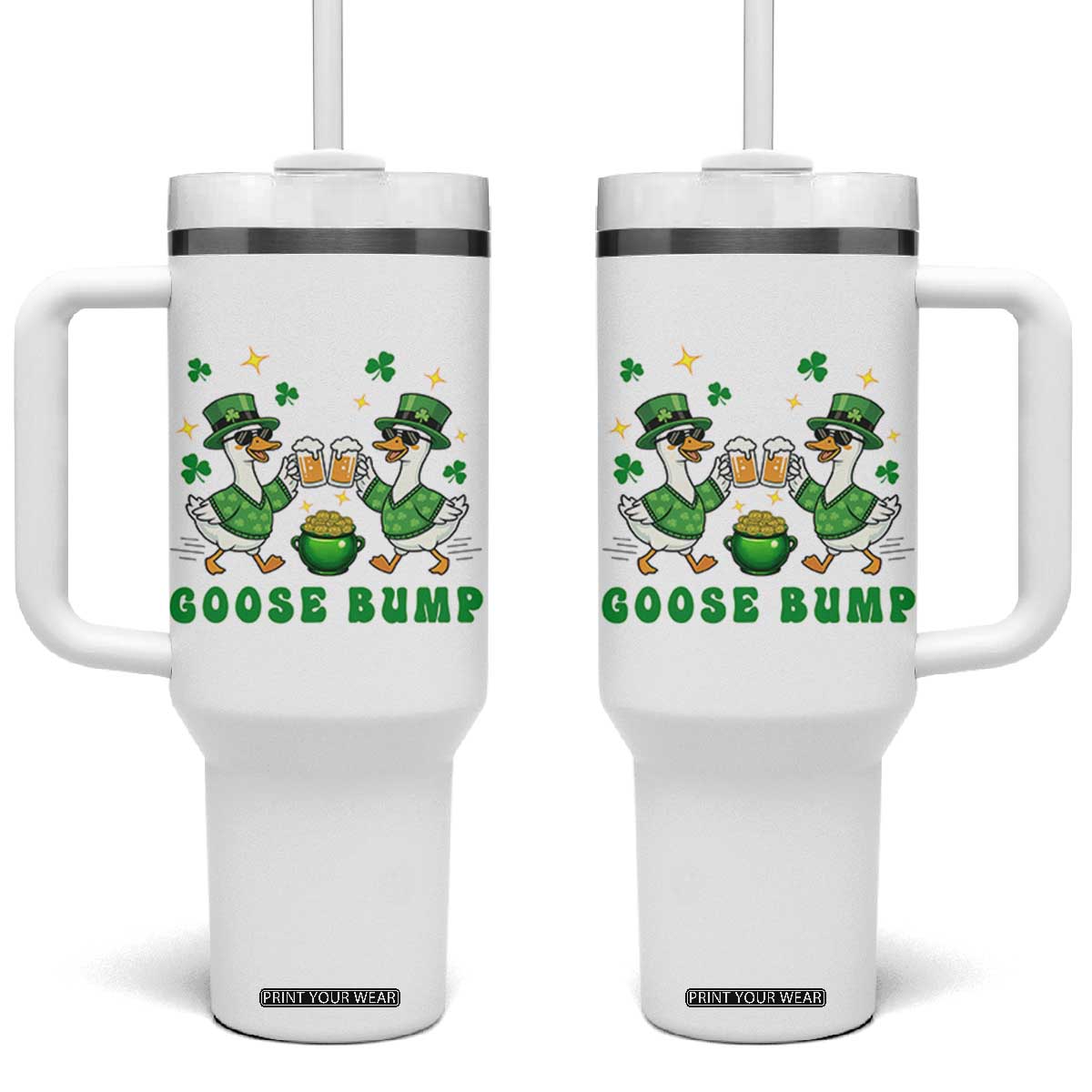 Funny St Patricks Day Goose Drinking Beer Tumbler With Handle Goose Bump TS14 One Size: 40 oz White Print Your Wear