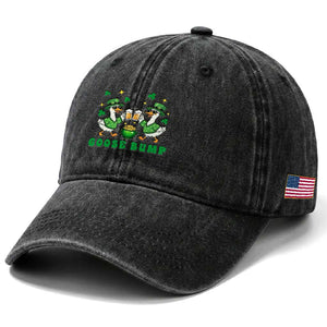 Funny St Patricks Day Goose Drinking Beer Washed Cotton Baseball Cap Goose Bump TS14 Print Your Wear