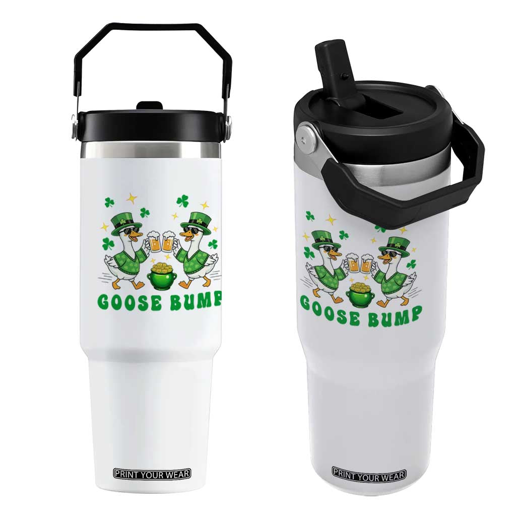 Funny St Patricks Day Goose Drinking Beer Flip Straw Tumbler Goose Bump TS14 One Size: 30 oz White Print Your Wear