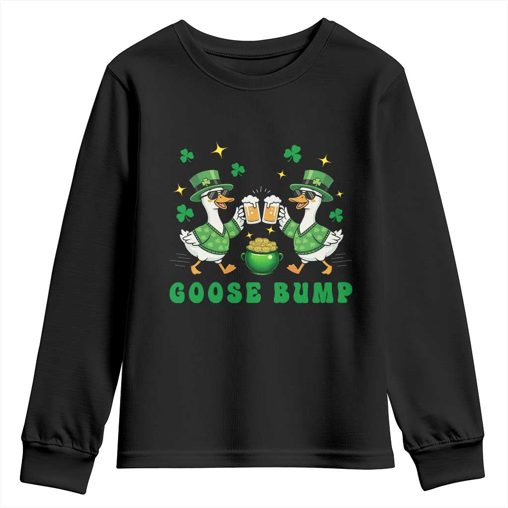 Funny St Patricks Day Goose Drinking Beer Youth Sweatshirt Goose Bump TS14 Black Print Your Wear