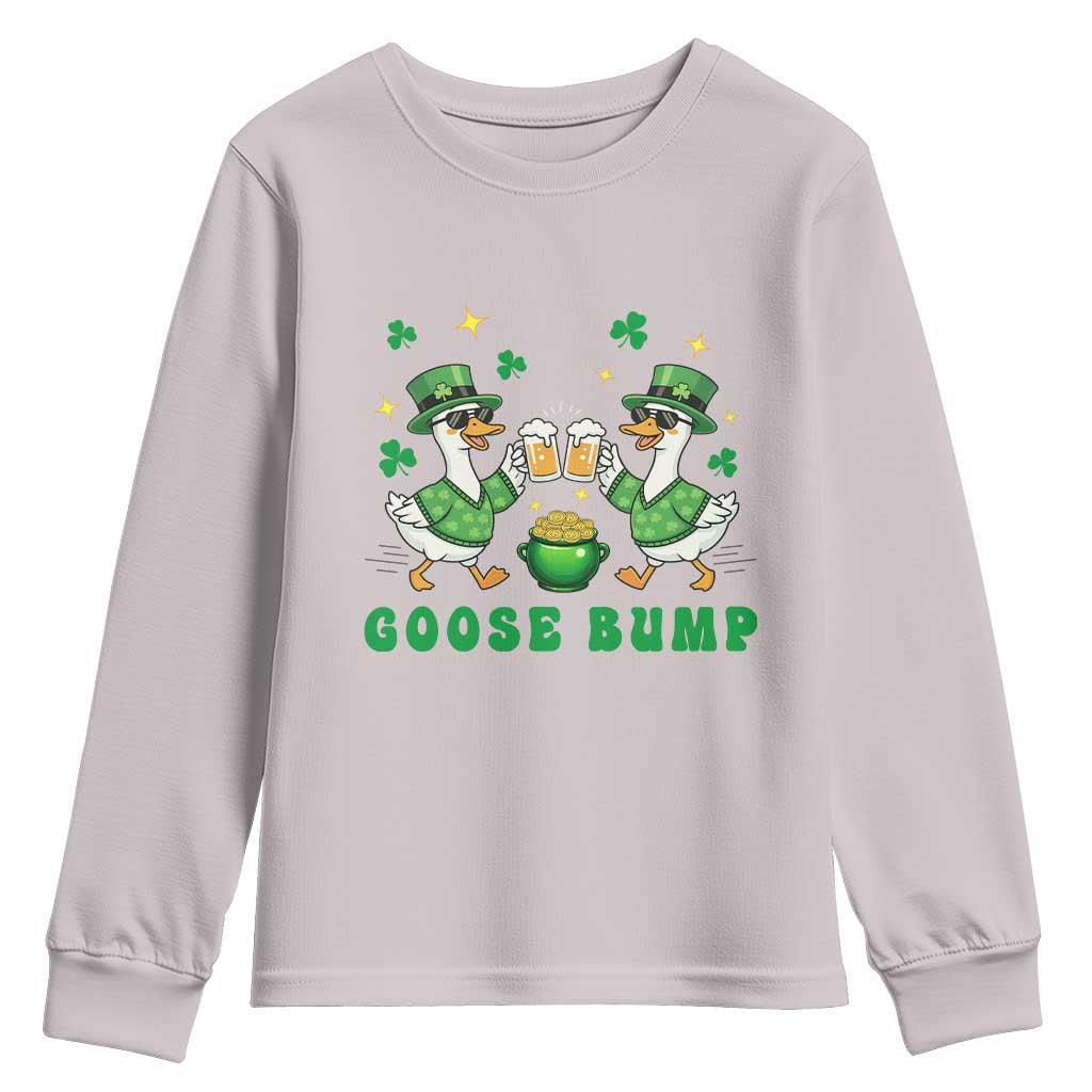 Funny St Patricks Day Goose Drinking Beer Youth Sweatshirt Goose Bump TS14 Ice Gray Print Your Wear