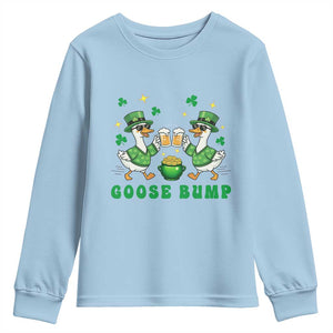 Funny St Patricks Day Goose Drinking Beer Youth Sweatshirt Goose Bump TS14 Light Blue Print Your Wear