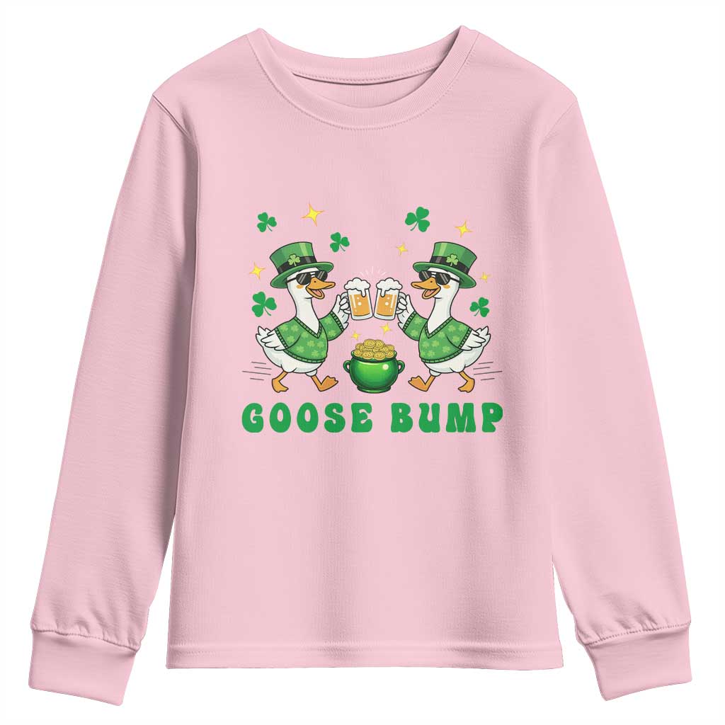 Funny St Patricks Day Goose Drinking Beer Youth Sweatshirt Goose Bump TS14 Light Pink Print Your Wear