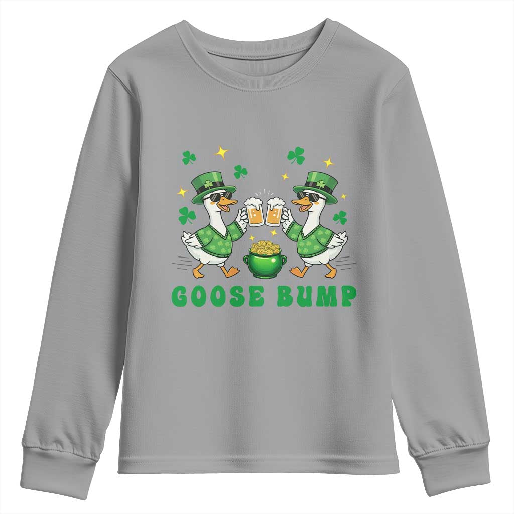Funny St Patricks Day Goose Drinking Beer Youth Sweatshirt Goose Bump TS14 Sport Gray Print Your Wear