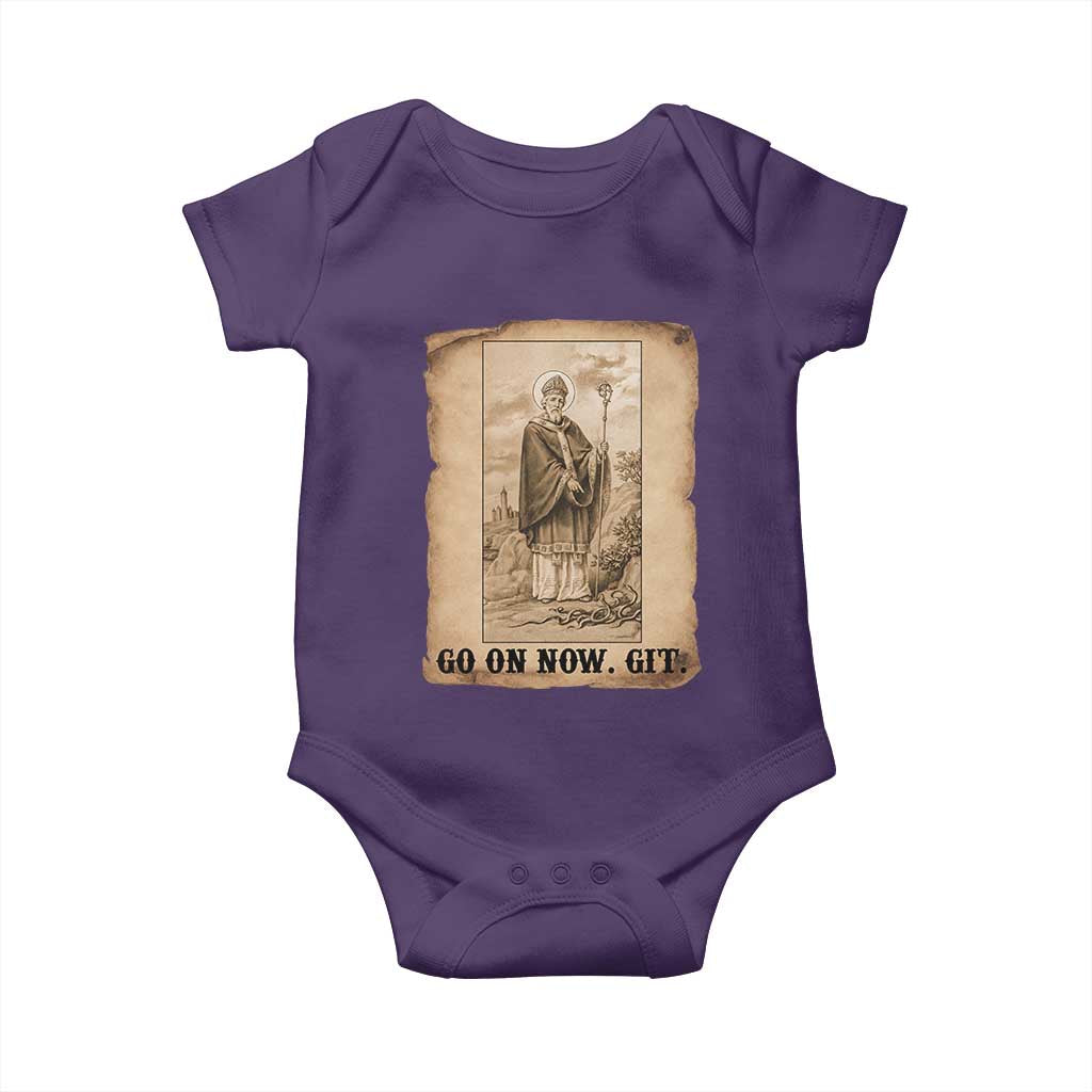 Funny Saint Patrick Irish Catholic St Patrick's Day Baby Onesie Go On Now Git TS14 Purple Print Your Wear