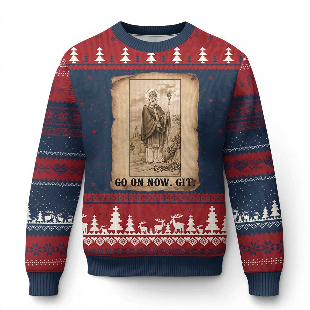 Funny Saint Patrick Irish Catholic St Patrick's Day Ugly Christmas Sweater Go On Now Git TS14 Navy Red Print Your Wear