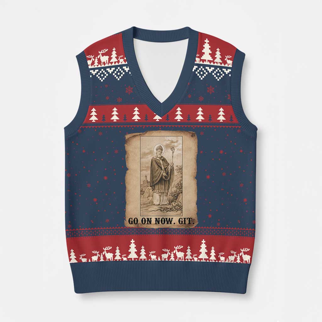 Funny Saint Patrick Irish Catholic St Patrick's Day V-Neck Knit Sweater Vest Go On Now Git TS14 Navy Red Print Your Wear