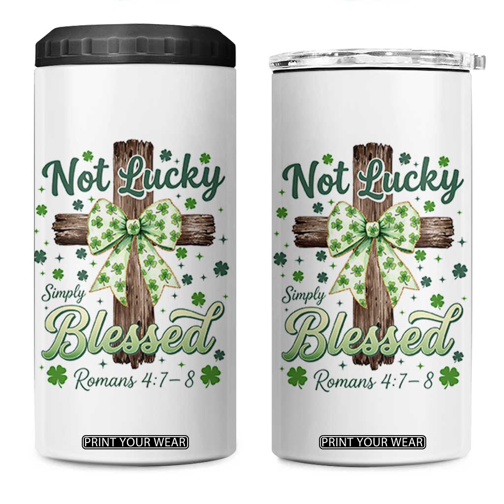 Shamrock Cross Irish St Patrick's Day 4 in 1 Can Cooler Tumbler Not Lucky Simply Blessed TS14 One Size: 16 oz White Print Your Wear